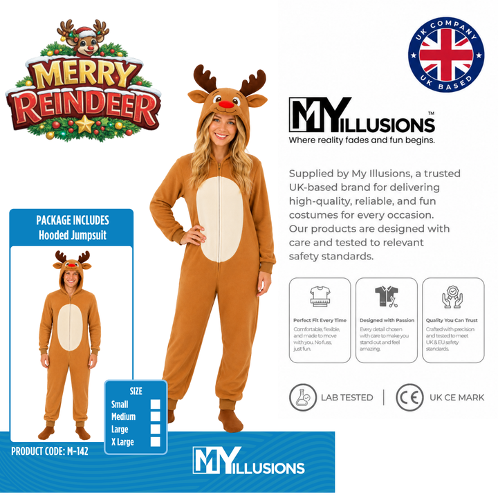 Adutls Merry Reindeer Christmas Fancy Dress Costume