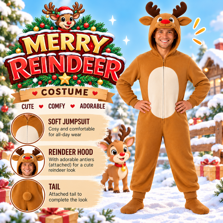 Adutls Merry Reindeer Christmas Fancy Dress Costume