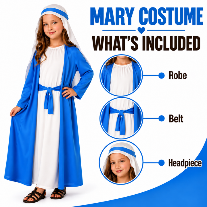 Girls Mary Christmas Nativity Kids Fancy Dress Costume