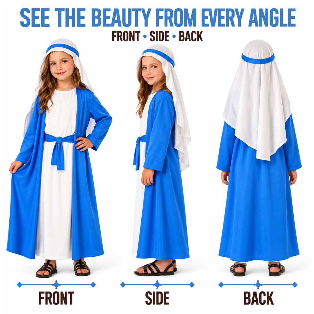 Girls Mary Christmas Nativity Kids Fancy Dress Costume
