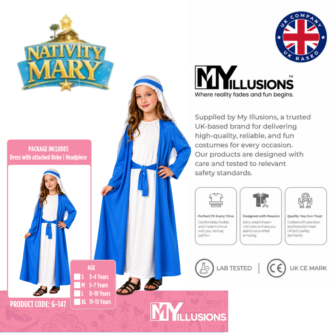 Girls Mary Christmas Nativity Kids Fancy Dress Costume