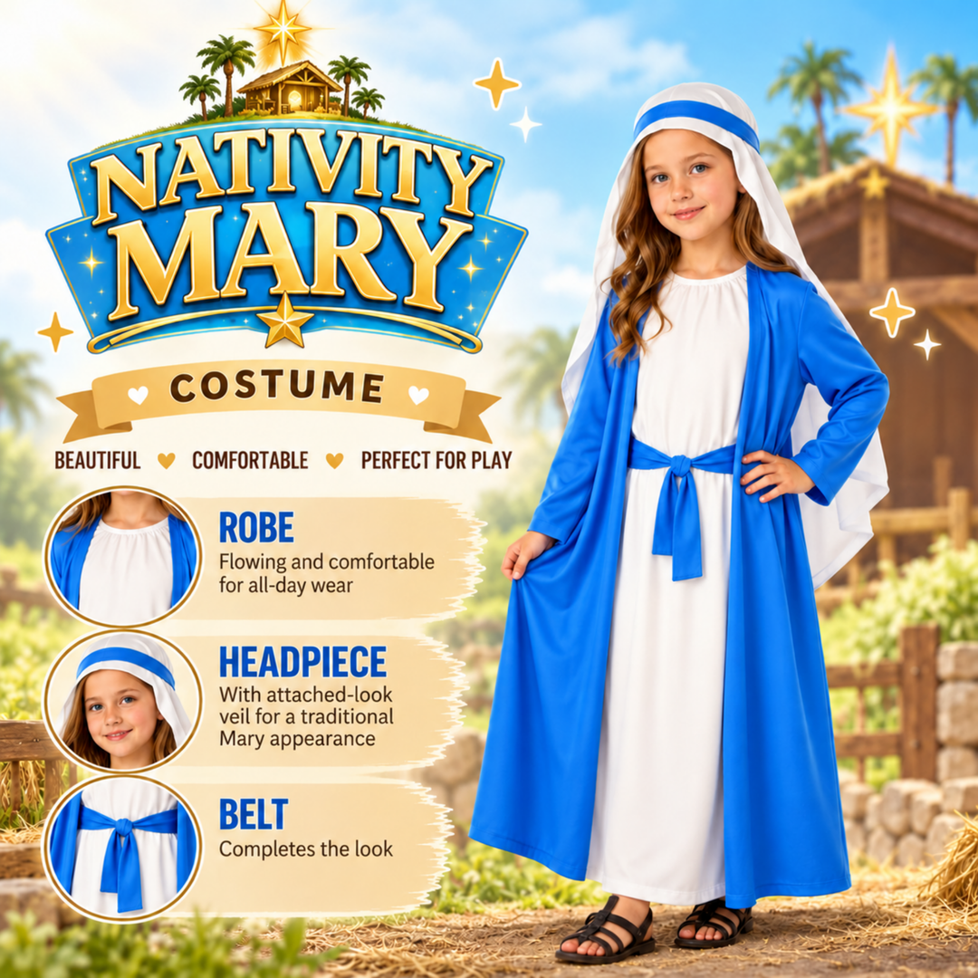 Girls Mary Christmas Nativity Kids Fancy Dress Costume