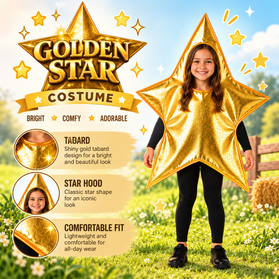 Kids Gold Star Nativity Fancy Dress Christmas Costume (5-9 Years)