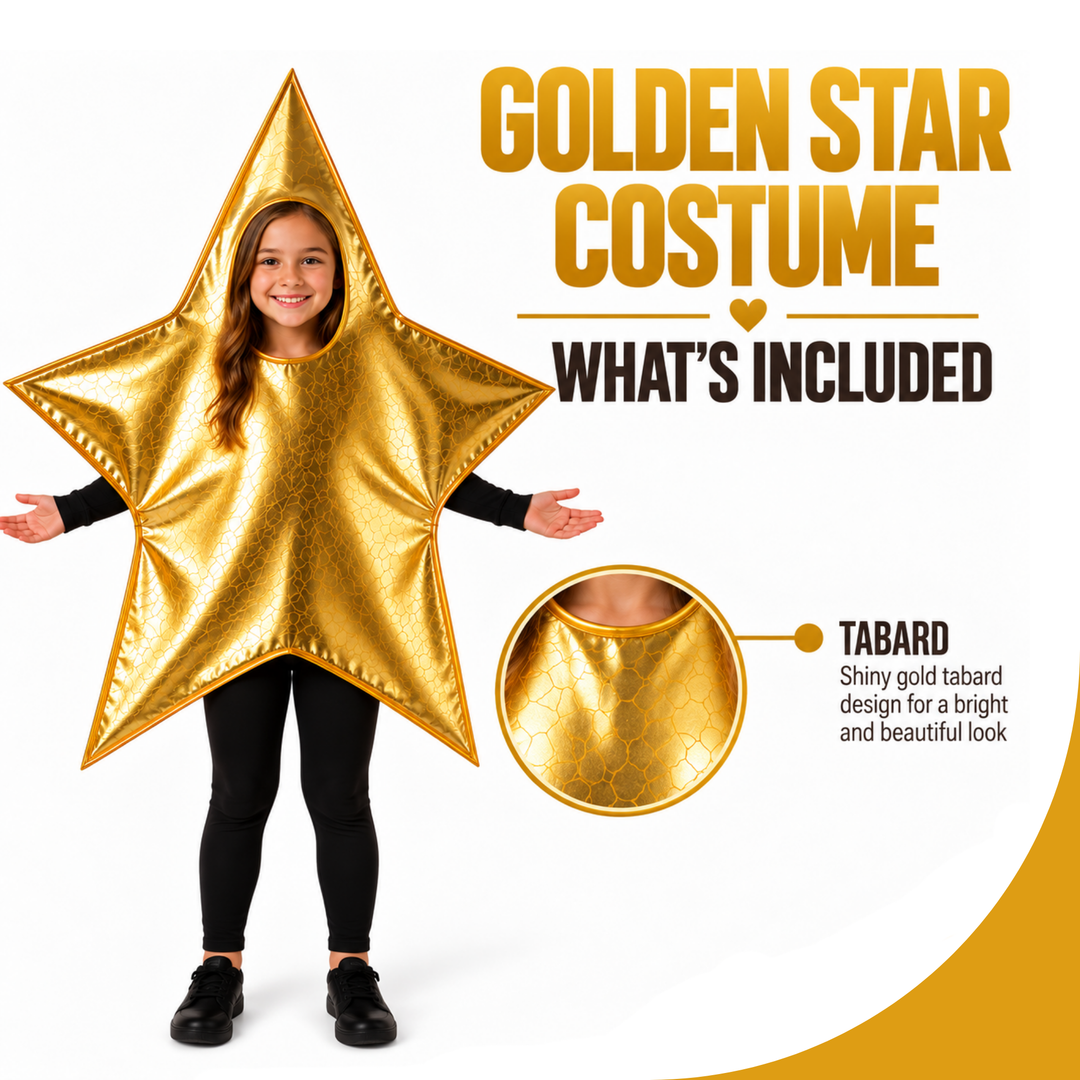 Kids Gold Star Nativity Fancy Dress Christmas Costume (5-9 Years)