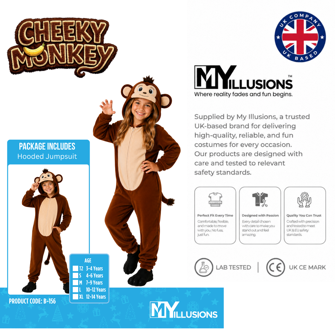Kids Monkey Boys Girls Animal Fancy Dress Costume