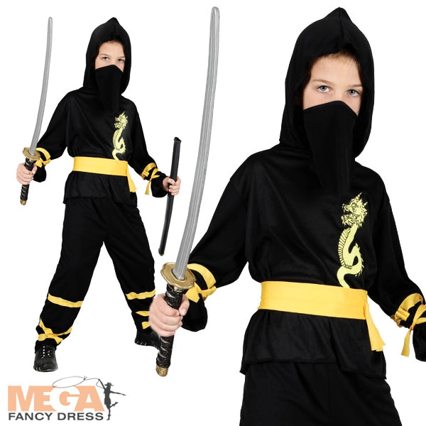 Boys Dragon Ninja Halloween Japanese Samurai Fighter Fancy Dress Costume