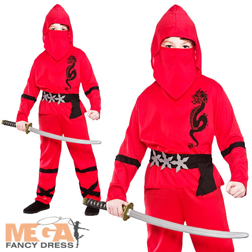 Boys Japanese Samurai Warrior Red Ninja Costume