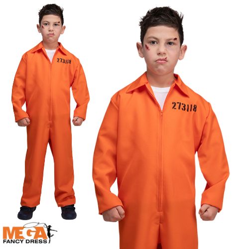 Boys Prisoner Orange Jumpsuit Fancy Dress Costume