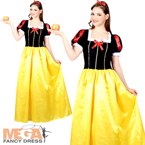 Ladies Snow White Fairy Tale Princess Book Day Fancy Dress Costume