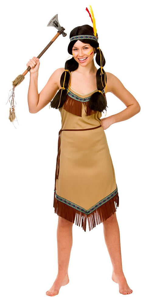 Ladies Western Pocahontas Native Indian Fancy Dress Costume