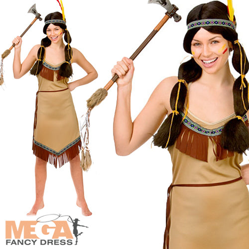 Ladies Western Pocahontas Native Indian Fancy Dress Costume