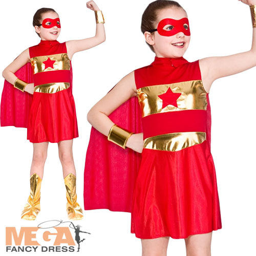 Girls Comic Red Superhero World Book Day Costume