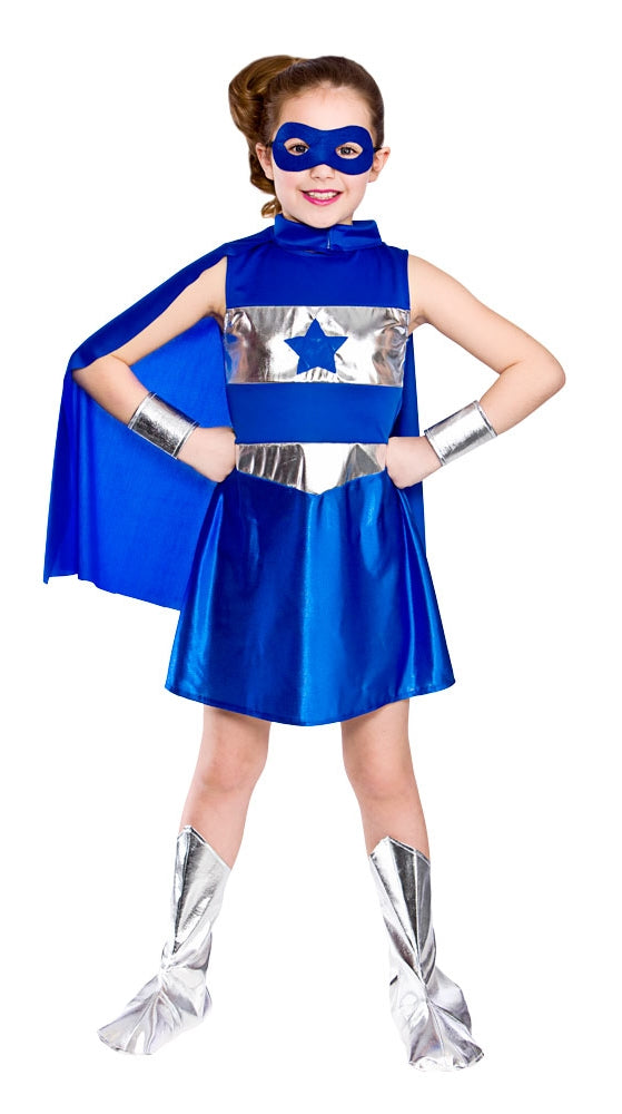 Girls Comic Blue Superhero Costume