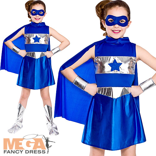 Girls Comic Blue Superhero Costume