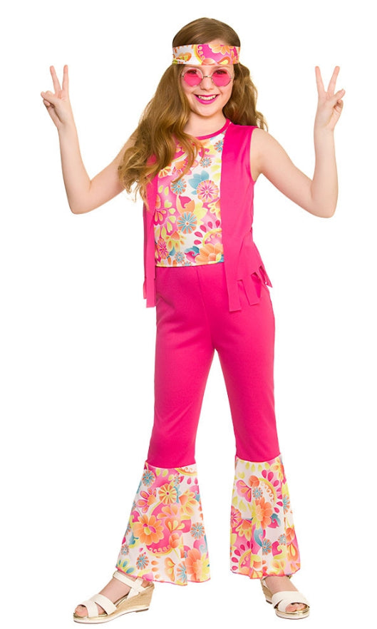 Girls 1960s 70s Retro Funky Peace Groovy Hippie Fancy Dress Costume
