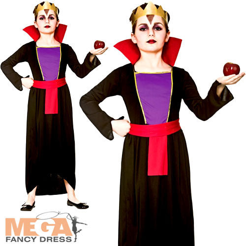 Girls Fairytale Villain Halloween Wicked Queen Fancy Dress Costume