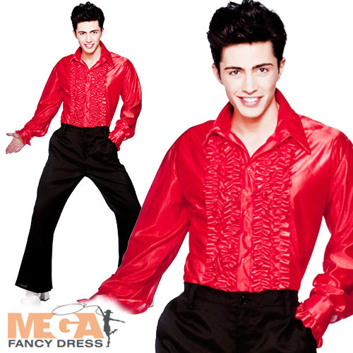 Mens 70s Disco Ruffle Saturday Night Fever Shirt Costume