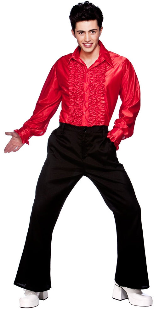 Mens 70s Disco Ruffle Saturday Night Fever Shirt Costume
