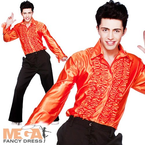 Men's Disco Ruffle Shirt 70s Saturday Night Fever Costume