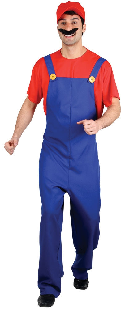 Mens 1980s Red Plumber Super Mario Game Fancy Dress Costume