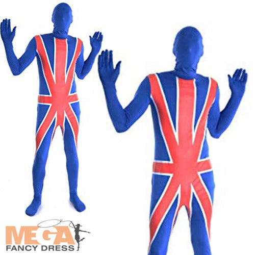 Mens Ladies Union Jack Flag Skins Suit Fancy Dress United Kingdom Costume