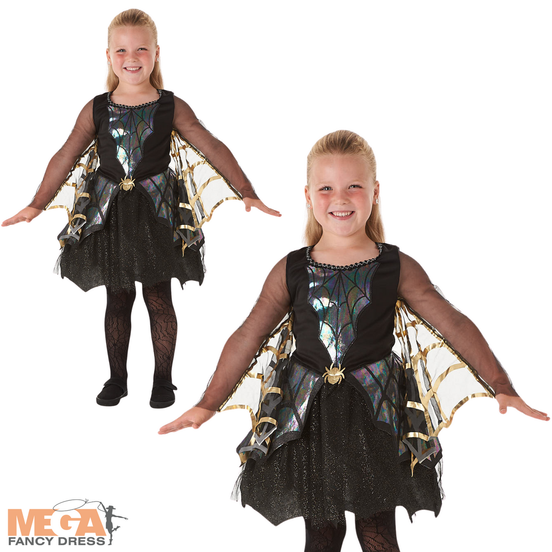 Girls Shimmering Spider Halloween Fancy Dress Costume