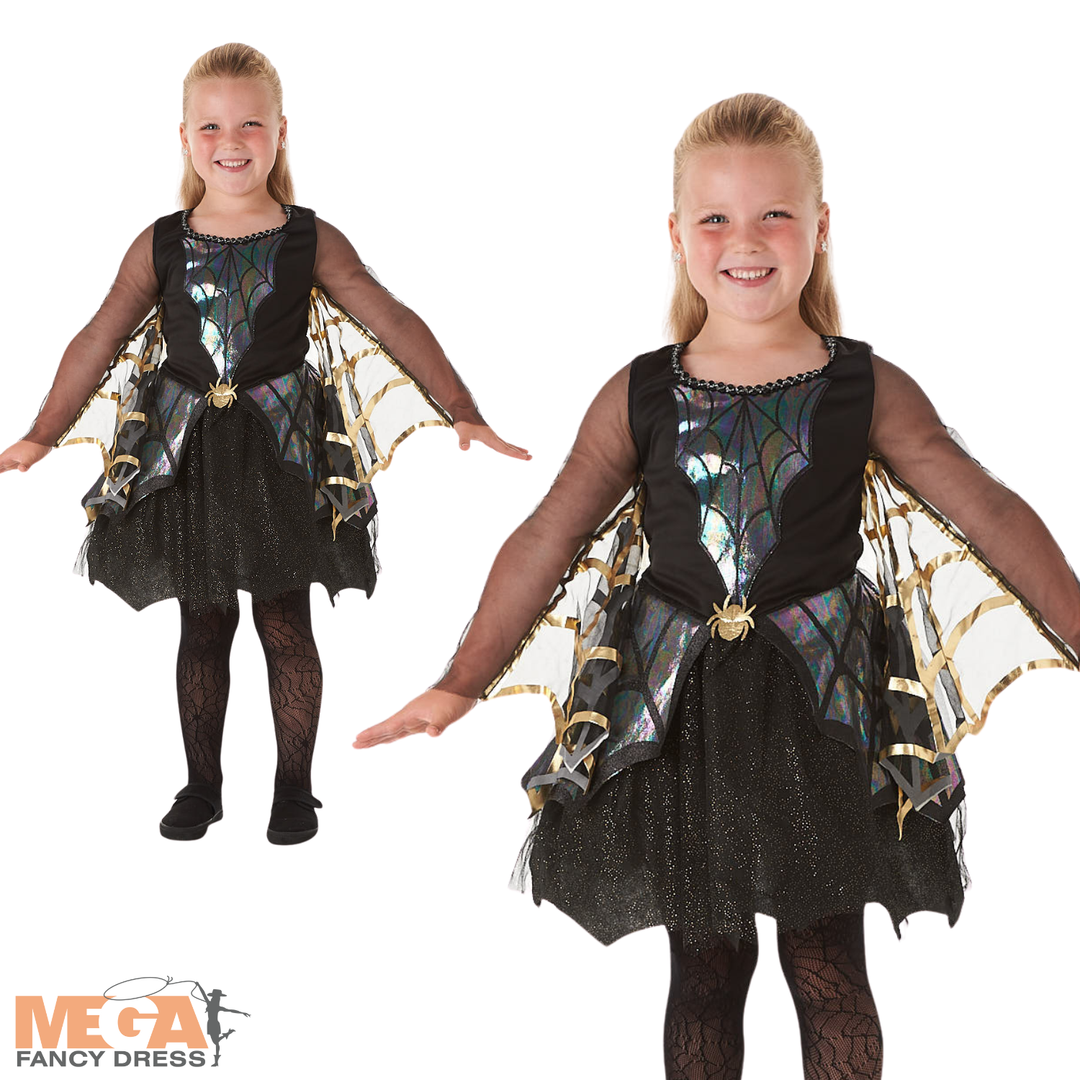 Girls Shimmering Spider Halloween Fancy Dress Costume