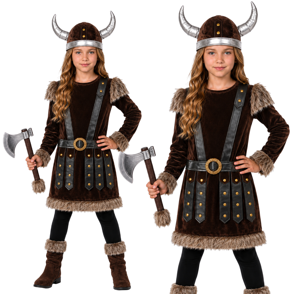 Girls Deluxe Viking Warrior Fancy Dress Costume