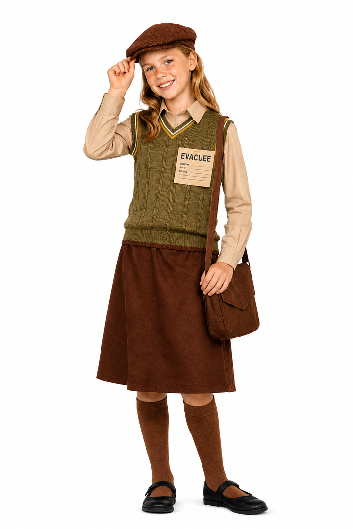 Girls Evacuee 1940s Historical Kids Fancy Dress costume