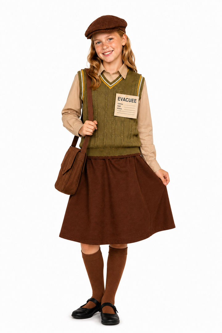 Girls Evacuee 1940s Historical Kids Fancy Dress costume