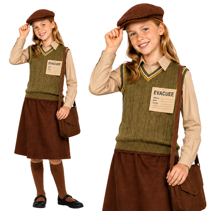 Girls Evacuee 1940s Historical Kids Fancy Dress costume