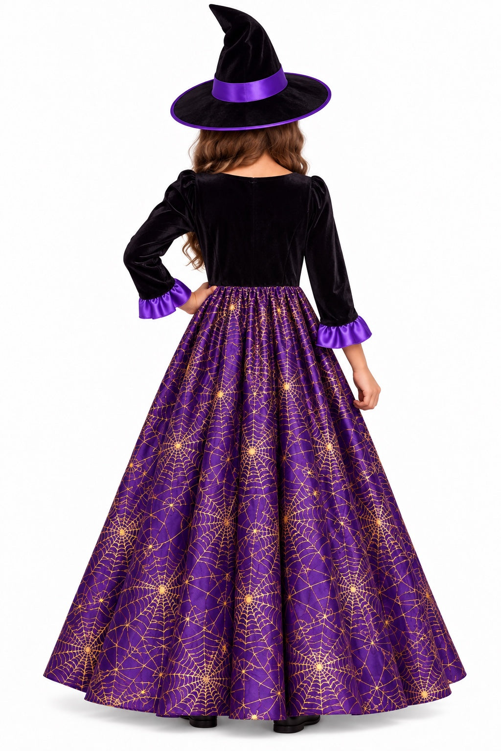 Girls Deluxe Purple Witch Halloween Fancy Dress Costume