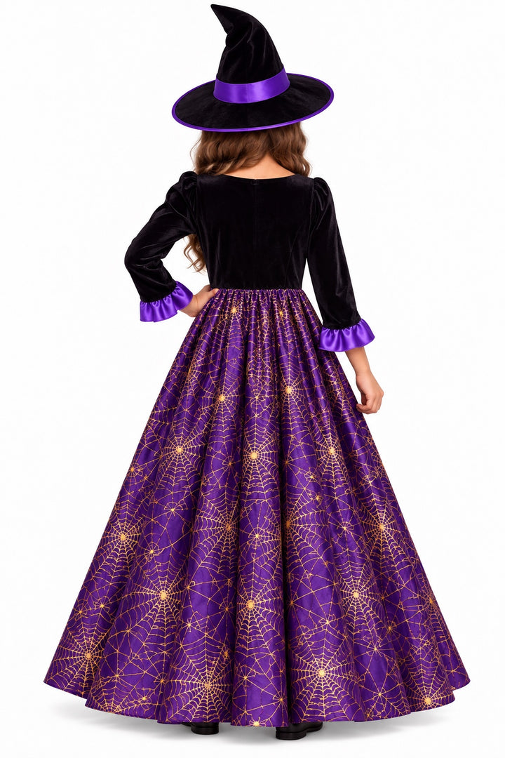 Girls Deluxe Purple Witch Halloween Fancy Dress Costume