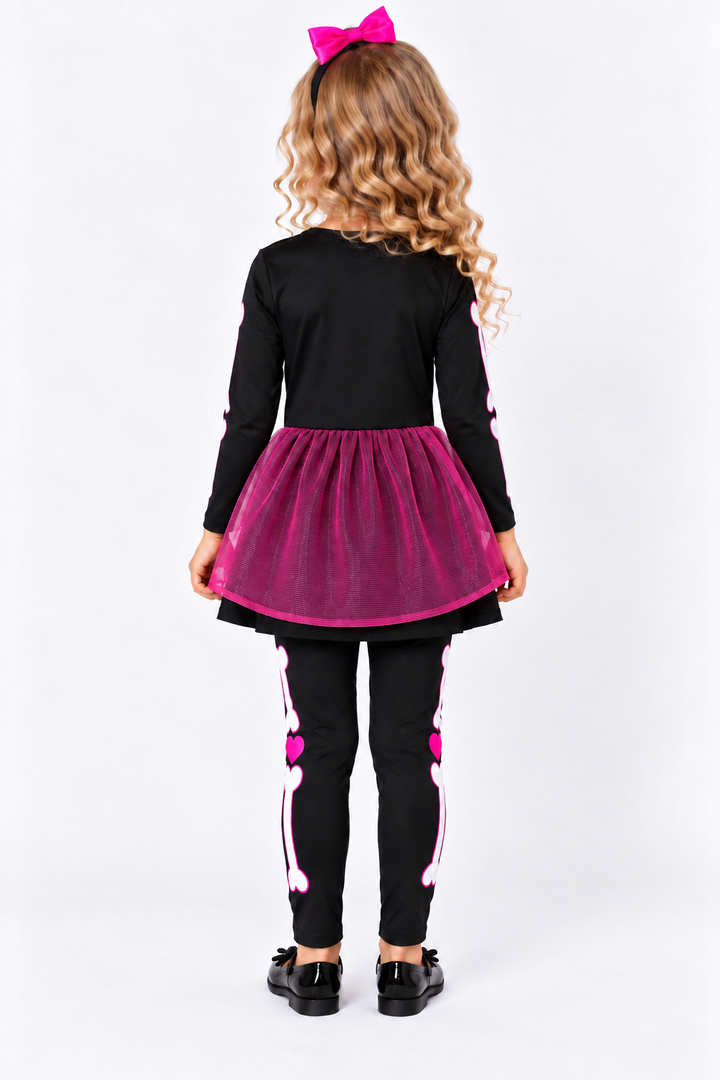 Girls Pretty Bones Skeleton Fancy Dress Costume,