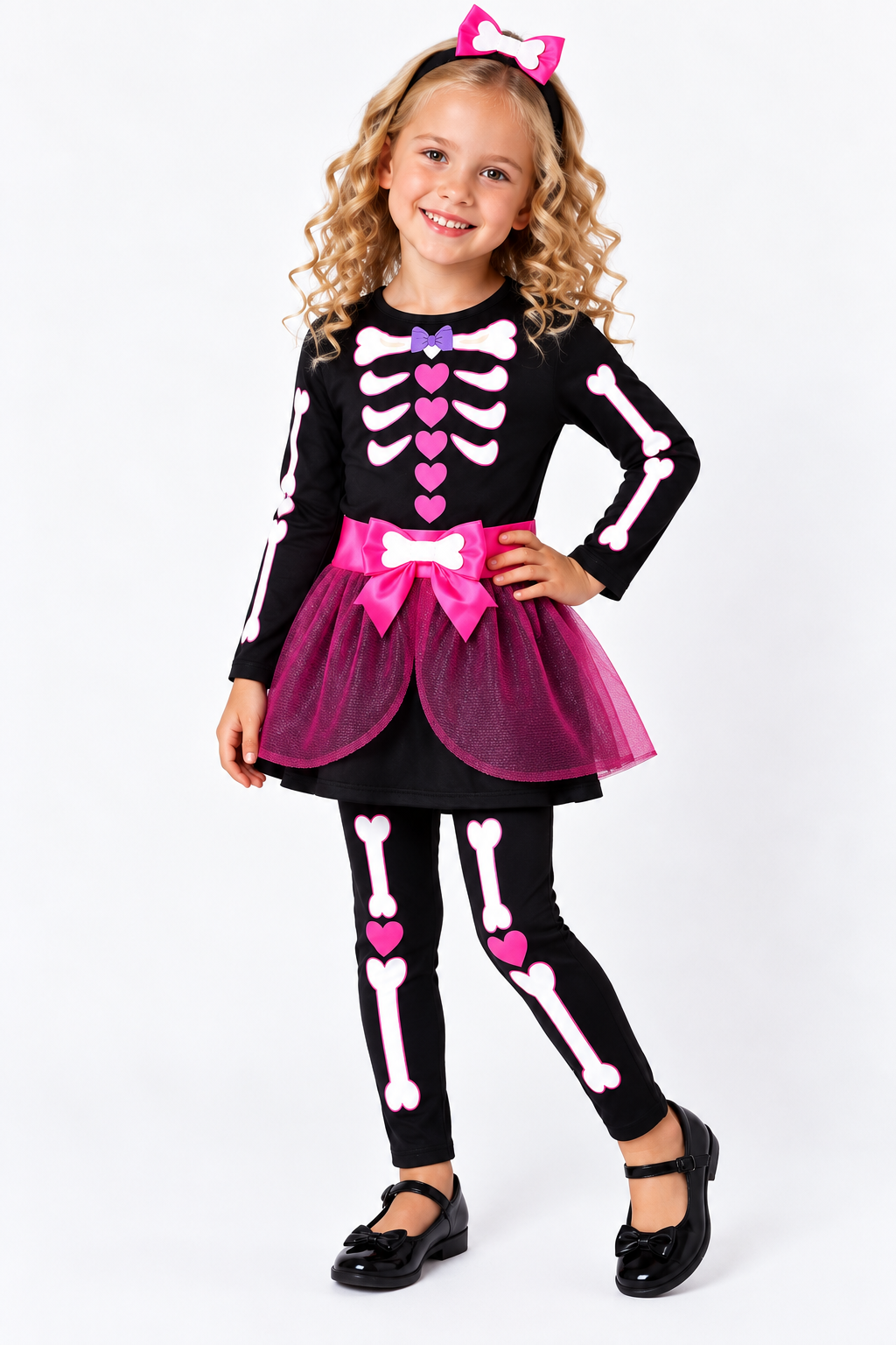 Girls Pretty Bones Skeleton Fancy Dress Costume,