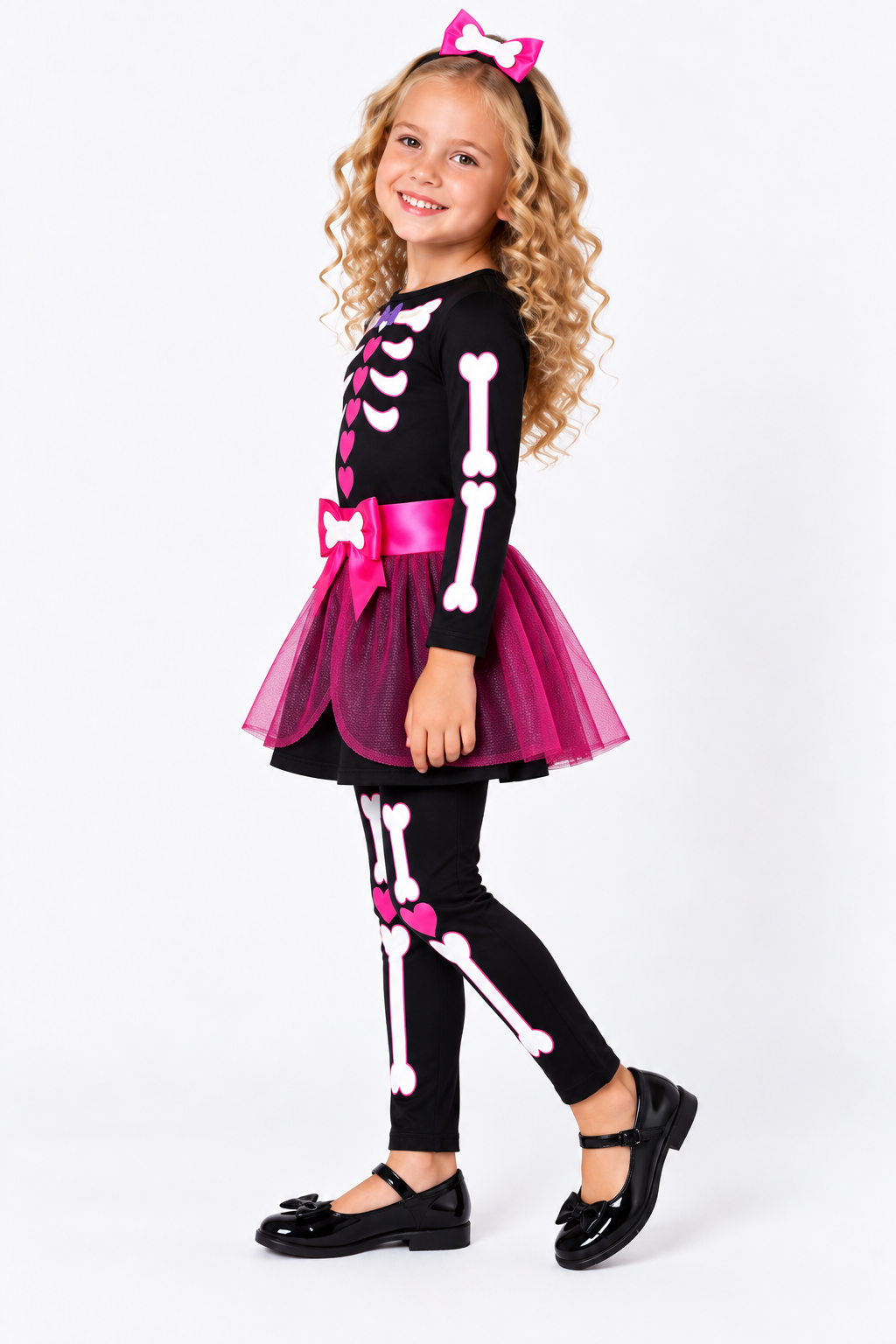 Girls Pretty Bones Skeleton Fancy Dress Costume,