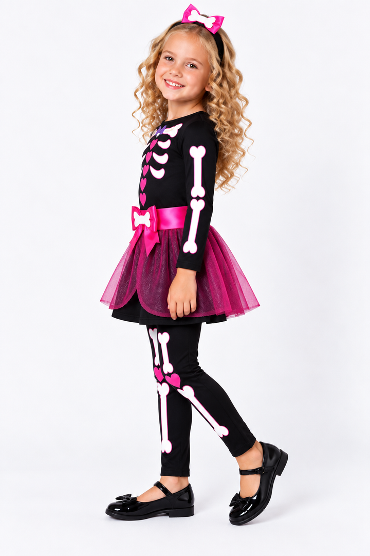 Girls Pretty Bones Skeleton Fancy Dress Costume,