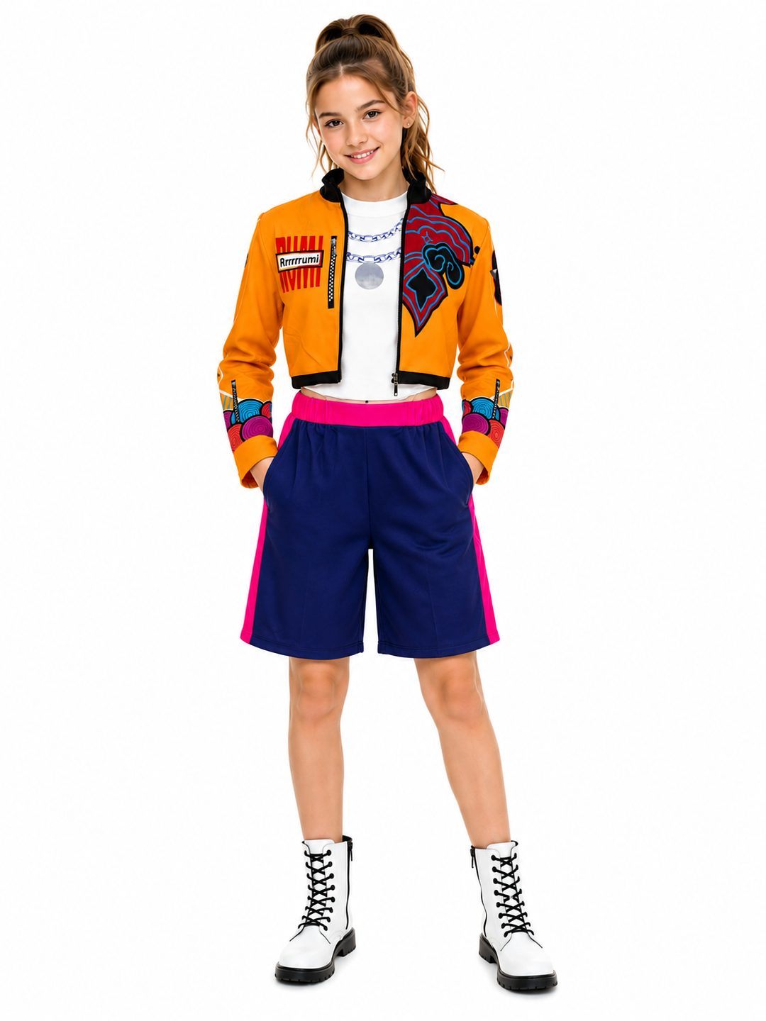 Girls K-Pop Inspired Demon Hunter Orange Jacket Costume