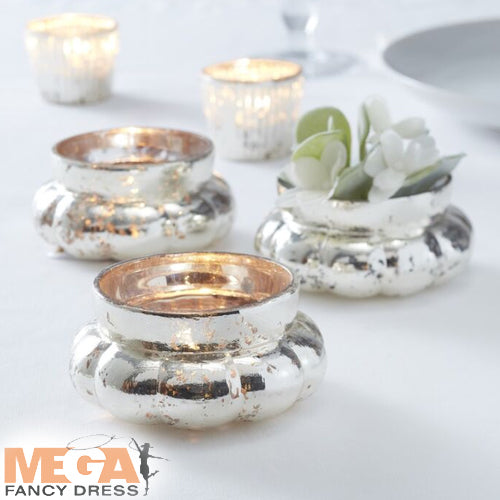 Large Frosted Tealight Holder, Silver Home Decoration