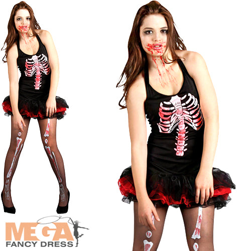 Ladies Halloween Skeleton Zombie Tutu Costume