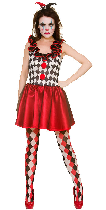 Ladies Medieval Halloween Harlequin Jester Costume