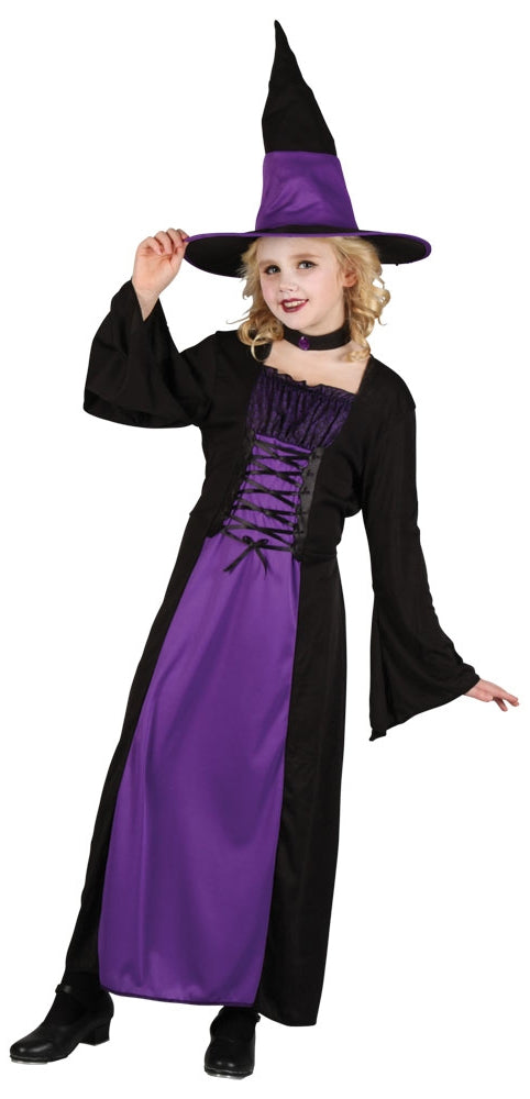Girls Wicked Witches Spooky Halloween Witch Costume + Hat