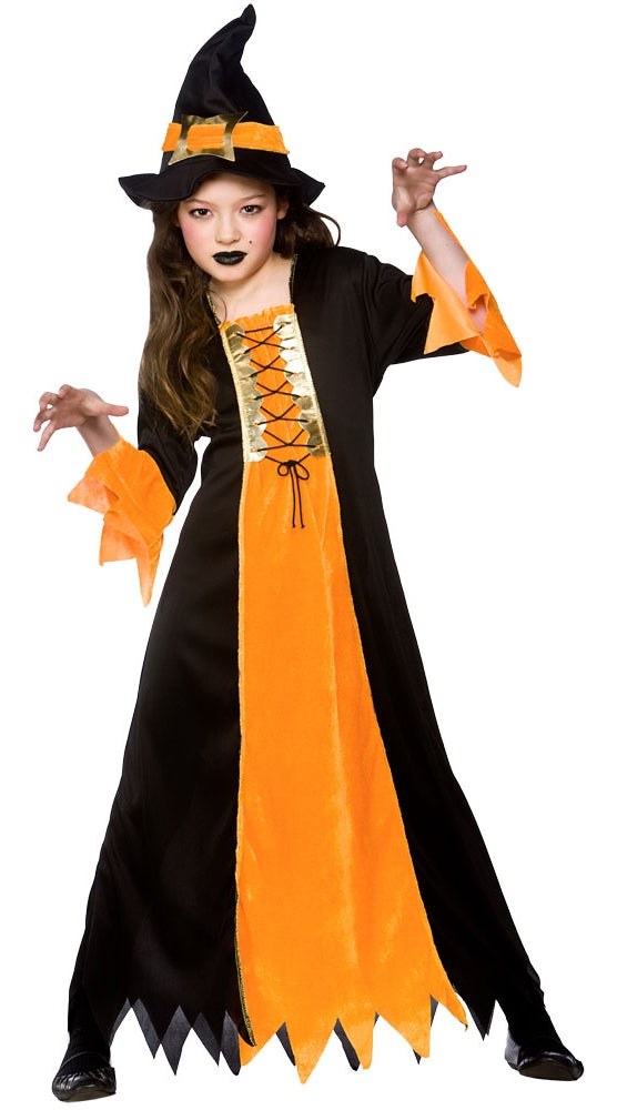 Girls Wicked Witches Spooky Halloween Witch Costume + Hat