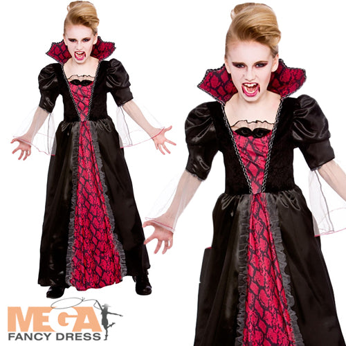 Girls Victorian Vampire Fancy Dress Halloween Costume