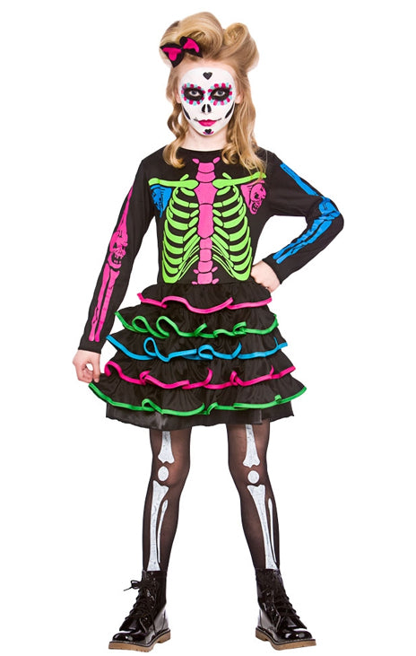 Girl's Skully Chick Day Of The Dead Halloween Costume
