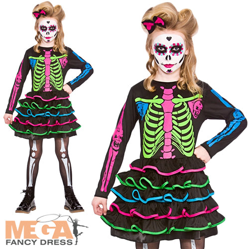 Girl's Skully Chick Day Of The Dead Halloween Costume
