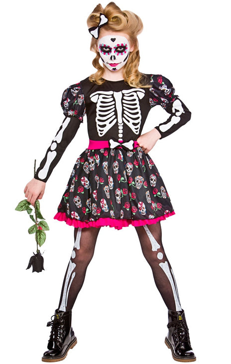 Girls Day of The Dead Skull Skeleton Halloween Costume