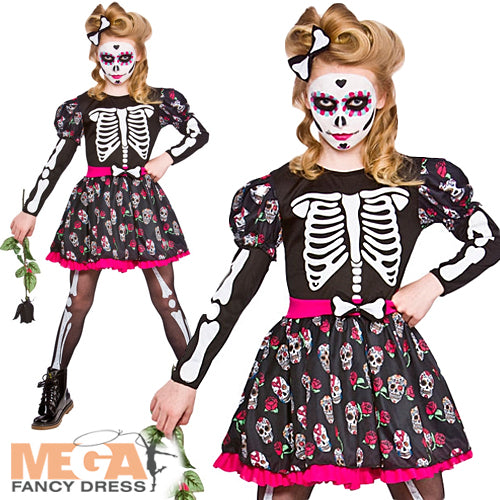 Girls Day of The Dead Skull Skeleton Halloween Costume