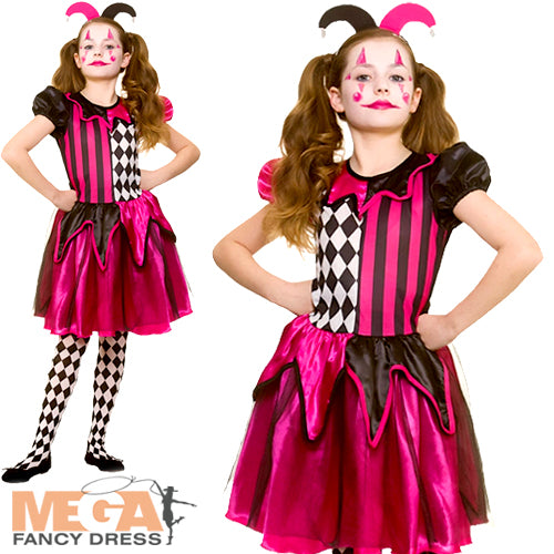Girls Freaky Jester Halloween Medieval Costume