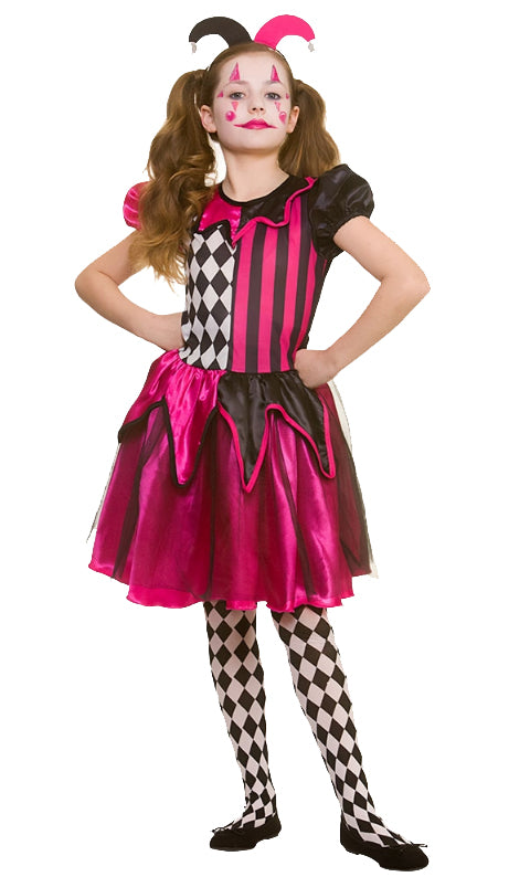 Girls Freaky Jester Halloween Medieval Costume